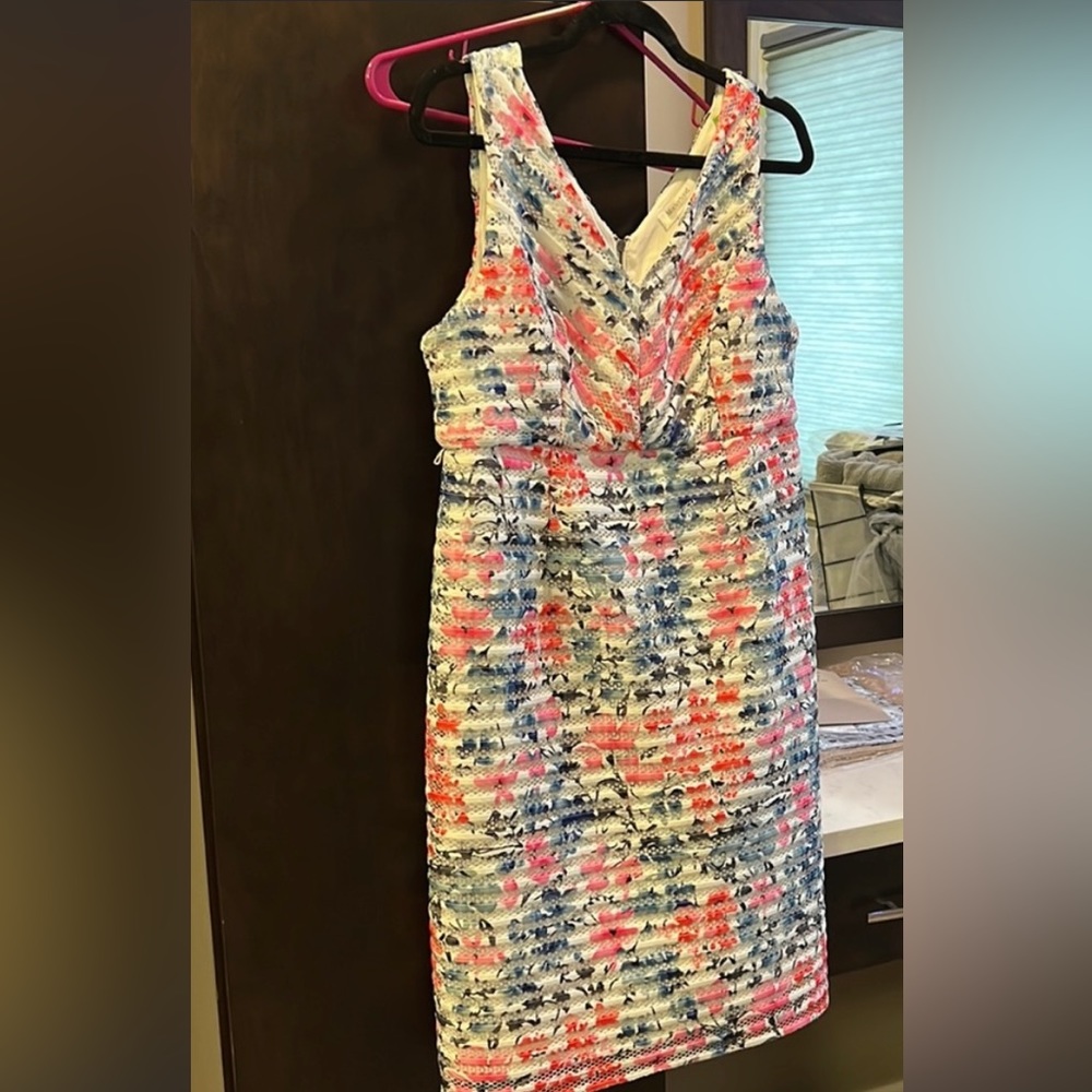Motherhood Maternity Sz M Maternity Pink White Blue Floral Sheath Dress